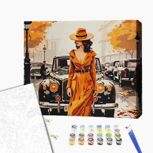 Pictură pe numere 40х50 cm (fără cutie) – doamnă în portocaliu Thumbnail 2