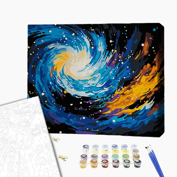 Pictură pe numere 30*40 сm (pânză neagră/fără cutie) – dansul galaxiilor 2