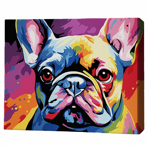 Pictură pe numere 30*40 сm (pânză neagră/fără cutie) – bulldog colorat 2