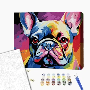 Pictură pe numere 30*40 сm (pânză neagră/fără cutie) – bulldog colorat Thumbnail 2