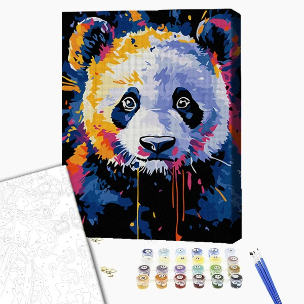 Pictură pe numere 30*40 сm (pânză neagră/fără cutie) – panda în culori 2