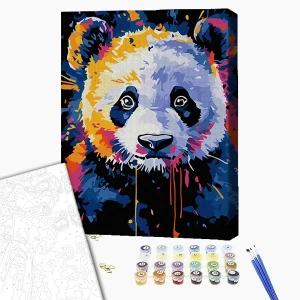Pictură pe numere 30*40 сm (pânză neagră/fără cutie) – panda în culori Thumbnail 2