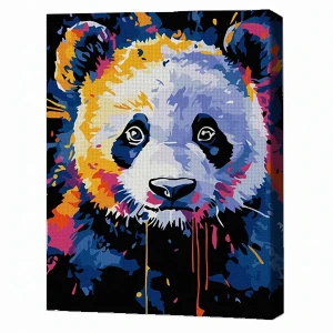 Pictură pe numere 30*40 сm (pânză neagră/fără cutie) – panda în culori