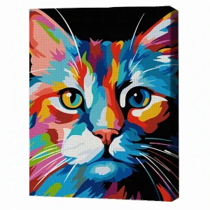 Pictură pe numere 30*40 сm (pânză neagră/fără cutie) – pisică colorată