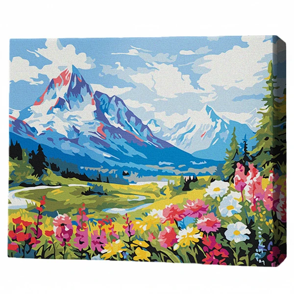 Pictură pe numere 40х50 cm (fără cutie) – flori la poalele munților 2