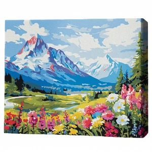 Pictură pe numere 40х50 cm (fără cutie) – flori la poalele munților