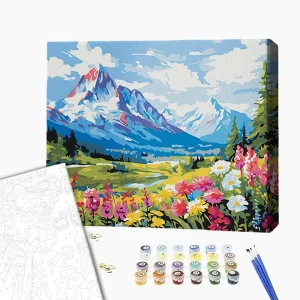 Pictură pe numere 40х50 cm (fără cutie) – flori la poalele munților Thumbnail 2