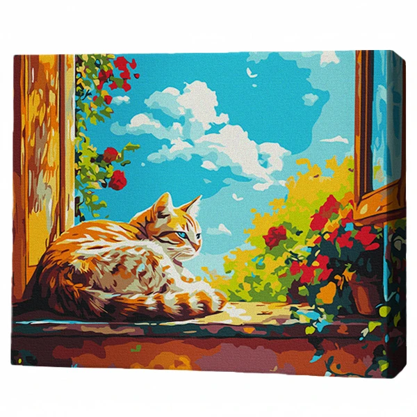 Pictură pe numere 40х50 cm (fără cutie) – pisică la fereastră 2