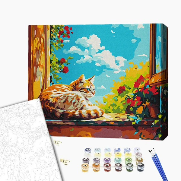 Pictură pe numere 40х50 cm (fără cutie) – pisică la fereastră 2