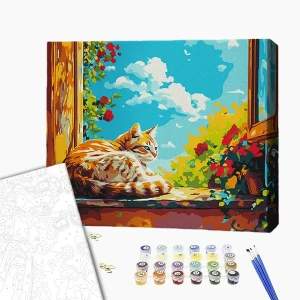 Pictură pe numere 40х50 cm (fără cutie) – pisică la fereastră Thumbnail 2