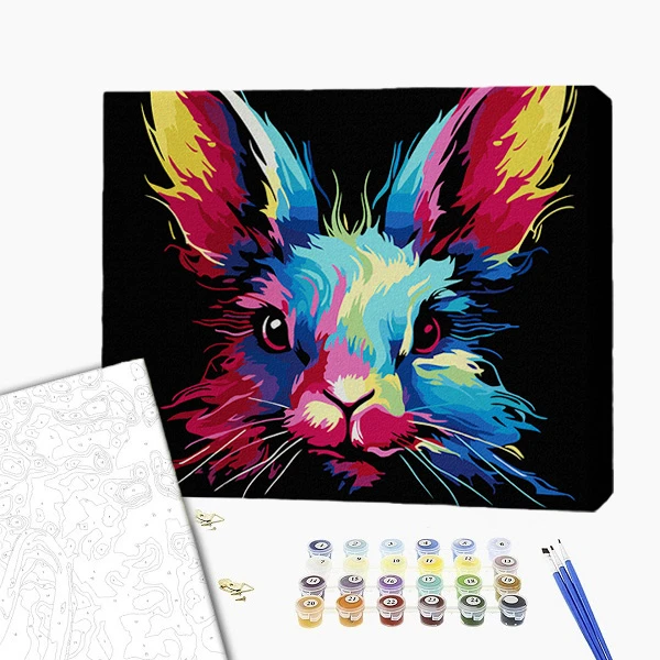 Pictură pe numere 30*40 сm (pânză neagră/fără cutie) – iepuraș neon 2