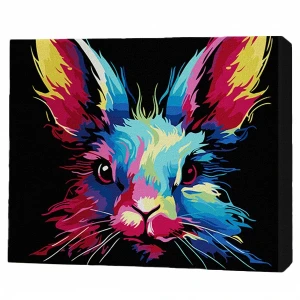 Pictură pe numere 30*40 сm (pânză neagră/fără cutie) – iepuraș neon