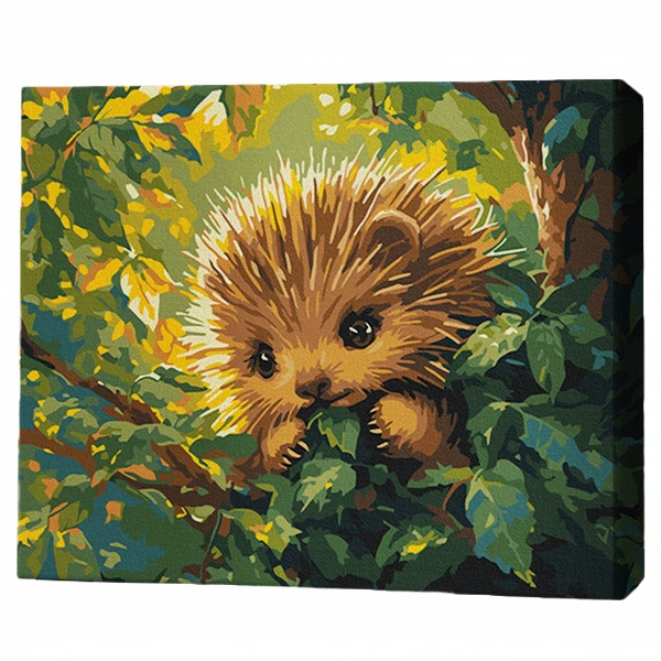 Pictură pe numere 30*40 сm (fără cutie) – arici în frunze 2