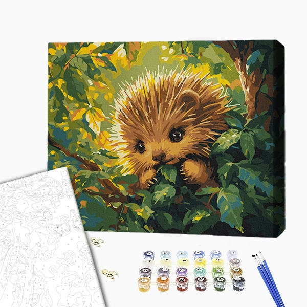 Pictură pe numere 30*40 сm (fără cutie) – arici în frunze 2