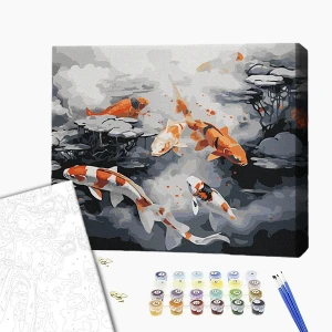 Pictură pe numere 30*40 сm (fără cutie) – crapi koi japonezi Thumbnail 3