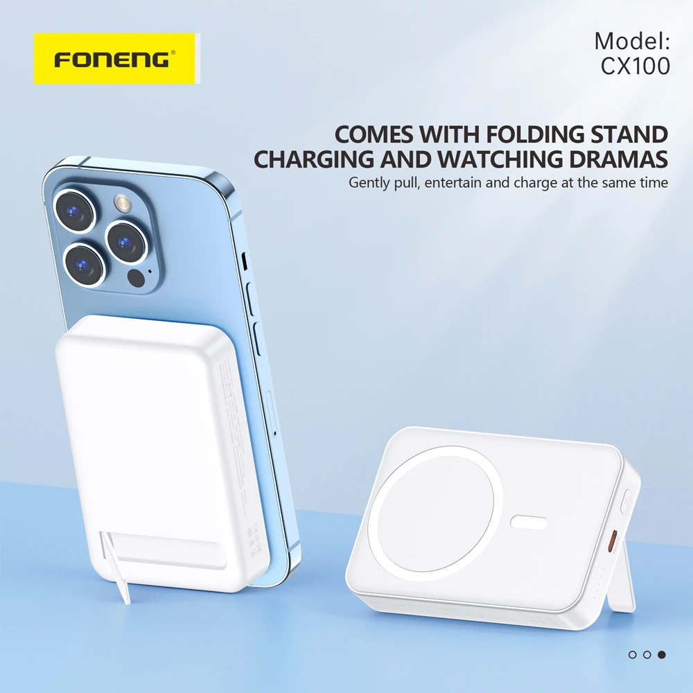 Foneng power bank складная подставка магнитный беспроводной 10000 мач, 15w+ pd20w, белый 2