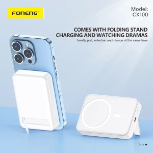 Foneng power bank складная подставка магнитный беспроводной 10000 мач, 15w+ pd20w, белый Thumbnail 2