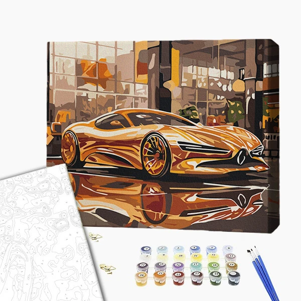 Pictură pe numere 30*40 сm (fără cutie) – supercar auriu 2