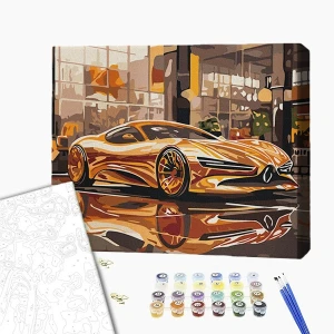 Pictură pe numere 30*40 сm (fără cutie) – supercar auriu Thumbnail 2