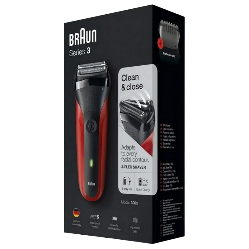 Aparat de ras electric braun series 3 300s, roșu 3