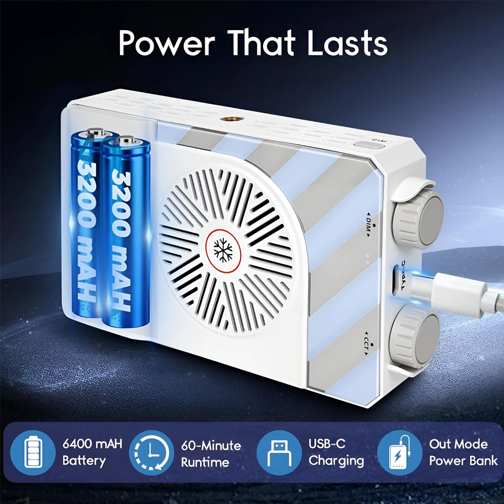 Portable led video light 40w, bi-color (2500k-9000k), rechargeable battery, white 3