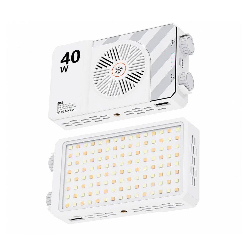 Portable led video light 40w, bi-color (2500k-9000k), rechargeable battery, white 2