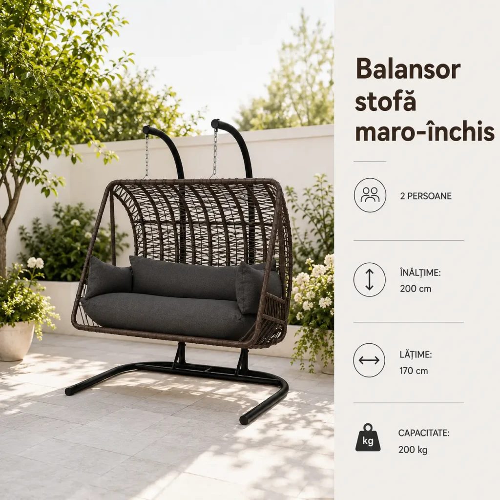 Balansor stofa 2 persoane, maro-închis (766405) 2