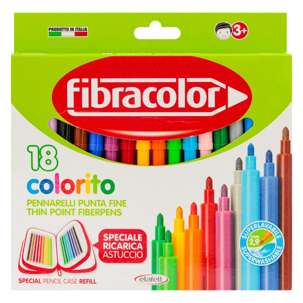 Фломастеры 18цв  моющиеся  fibracolor 10539sw018se   /6/72 2