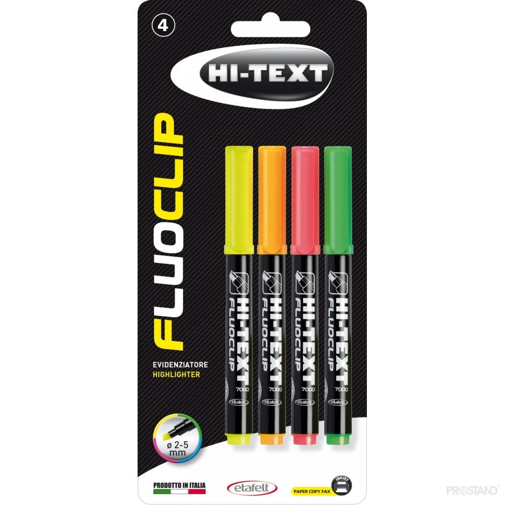 Набор текстовыделителей 4шт в блистере  hi-text fluoclip 7000  27000hf004bl     /24 2