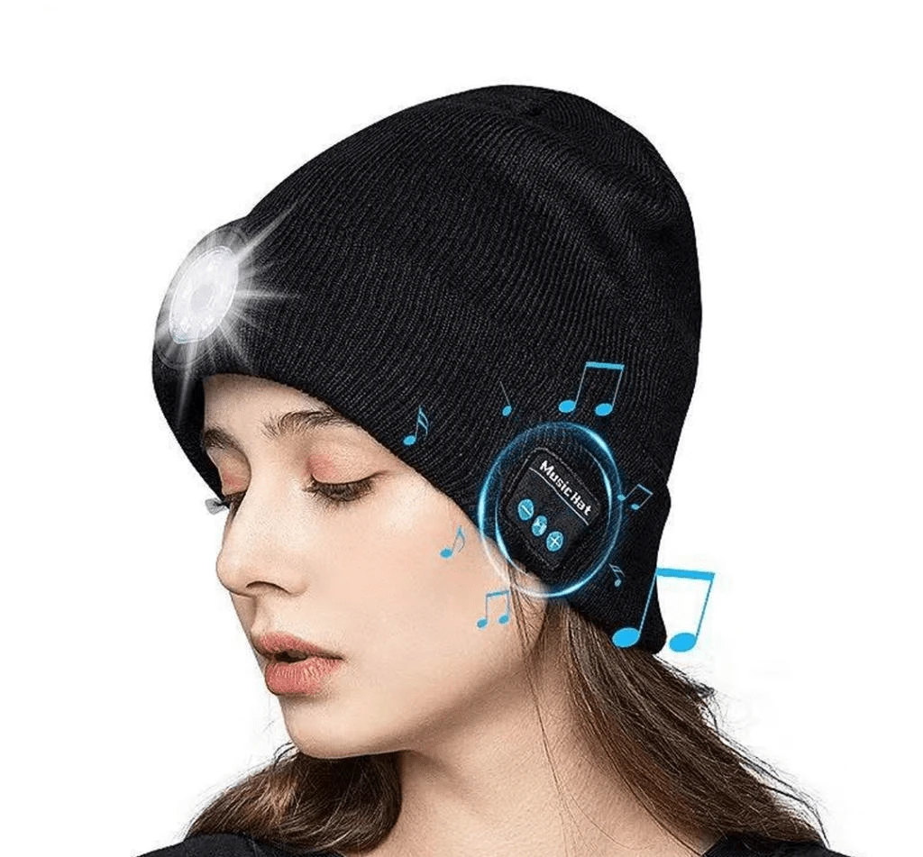 Căciulă tricotată cu bluetooth xo m02, detașabilă și lavabilă, cu iluminare led, neagră 3