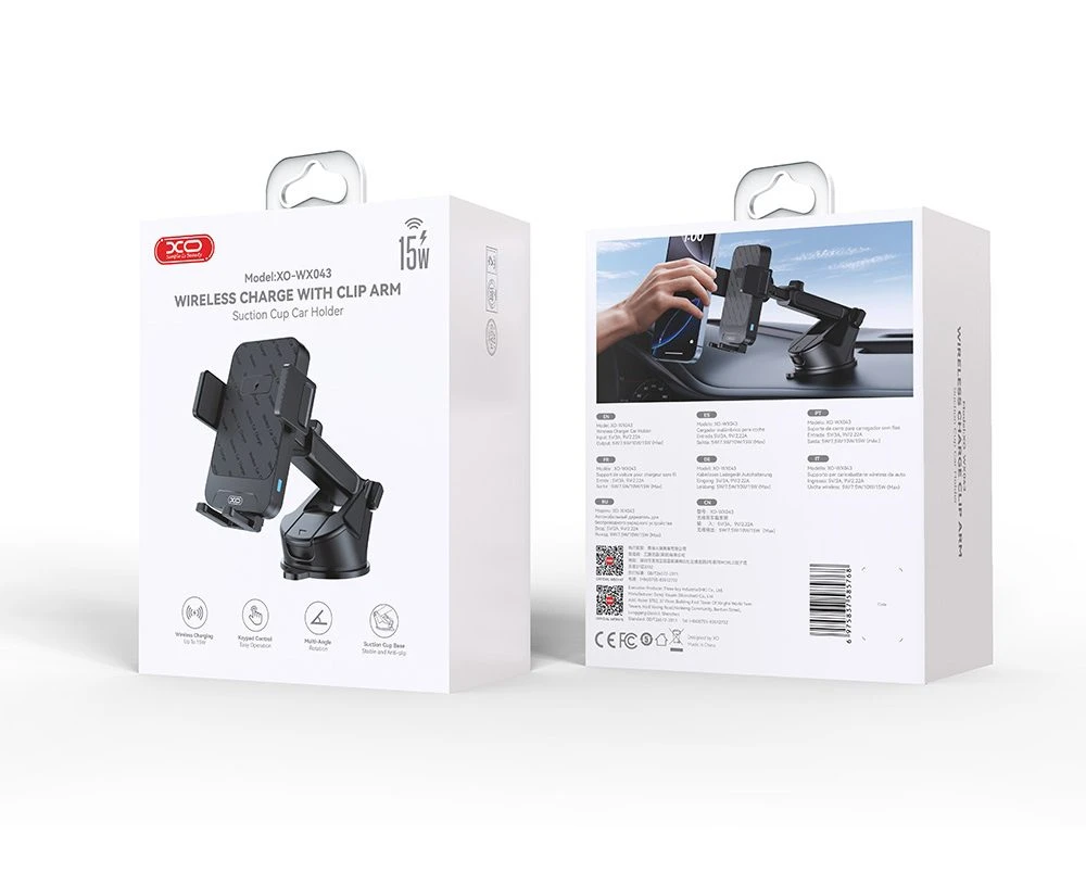 Încărcător wireless xo wx043 15w, model cu ventuză, negru 4