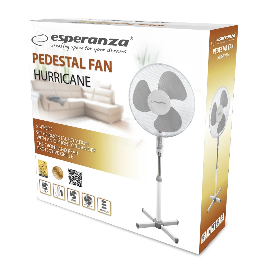 Cooling fan esperanza hurricane ehf001we white/gray, 40cm, 50w, speed levels 3, cable length: 1,5m 2