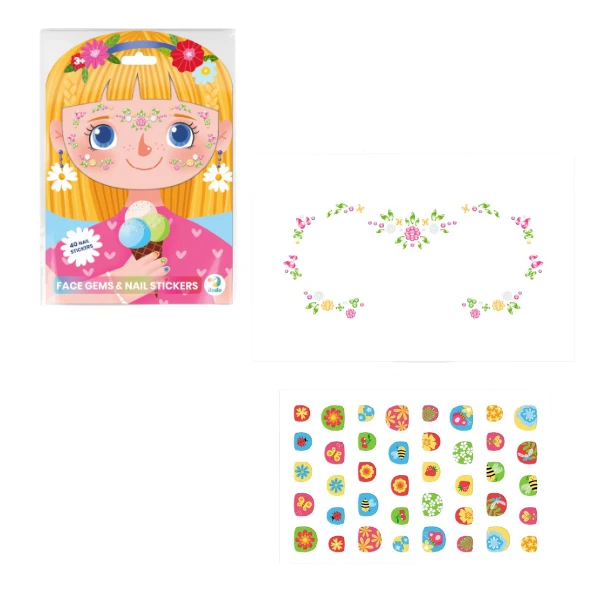 Set de pietricele și stickere pentru față și unghii „zâna florilor” 2
