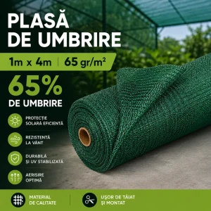 Plasă de umbrire verde 65gr/m2 (1mx4m) 65% de umbrire, metru liniar Thumbnail 1