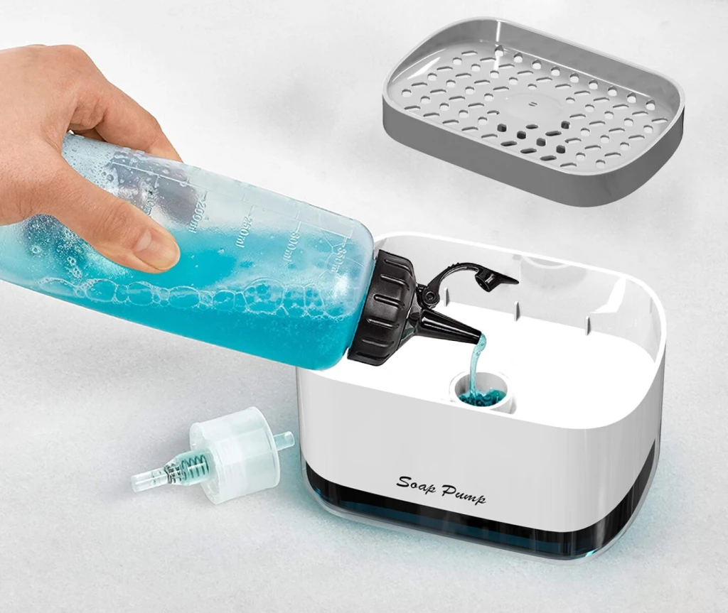 Organizator pentru soluții de spălat soap pump, cu burete, 10x14,5x8 cm 2