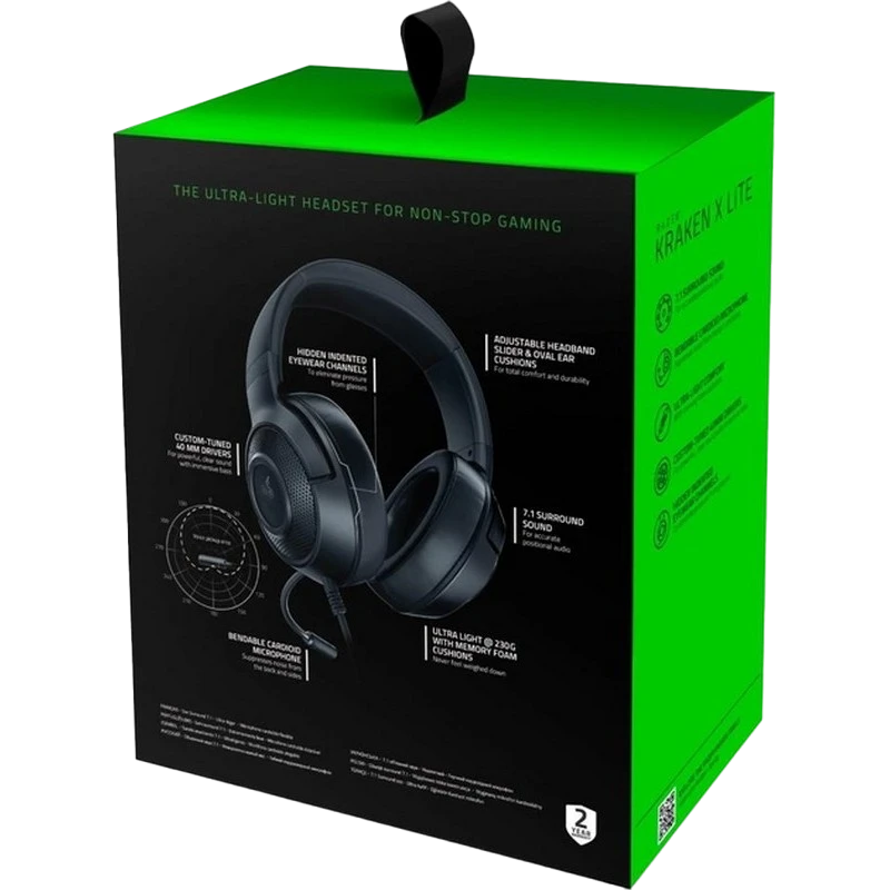 Игровая гарнитура razer kraken x lite, проводной аналоговый, чёрный 6