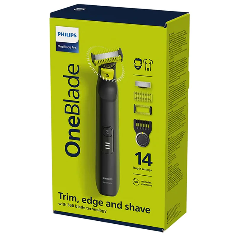Мужской триммер philips oneblade pro 360 qp6541/15, черный | зелёный 13