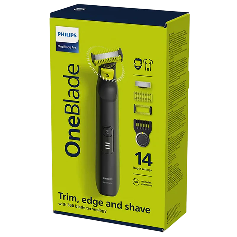 Мужской триммер philips oneblade pro 360 qp6541/15, черный | зелёный 5
