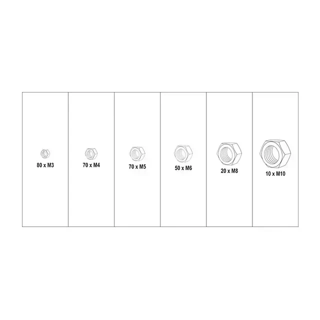 Set piulițe hexagonale m3/m4/m5/m6/m8/m10 oțel inoxidabil 300 buc. yato 3