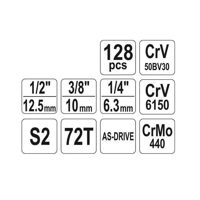 Set de instrumente 38872 1/2'', 1/4", 3/8" 128 yato 2