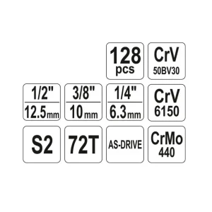 Set de instrumente 38872 1/2'', 1/4", 3/8" 128 yato Thumbnail 2