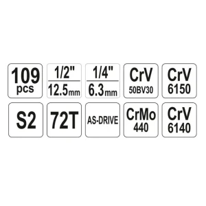 Набор инструментов 38891 1/2, 1/4, 3/8" 109 yato Thumbnail 2