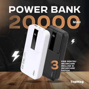 POWER BANK 20000 mAh CU 3 FIRE  PENTRU INCARCARE INCLUSE SI  INCARCARE RAPIDA  (PBQ-09)