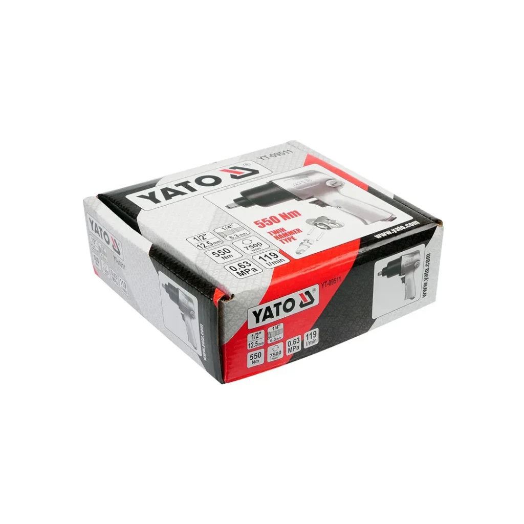 Пневматический гайковёрт yato yt09511 550 нм 0.63 мпа 7500 об/мин 2