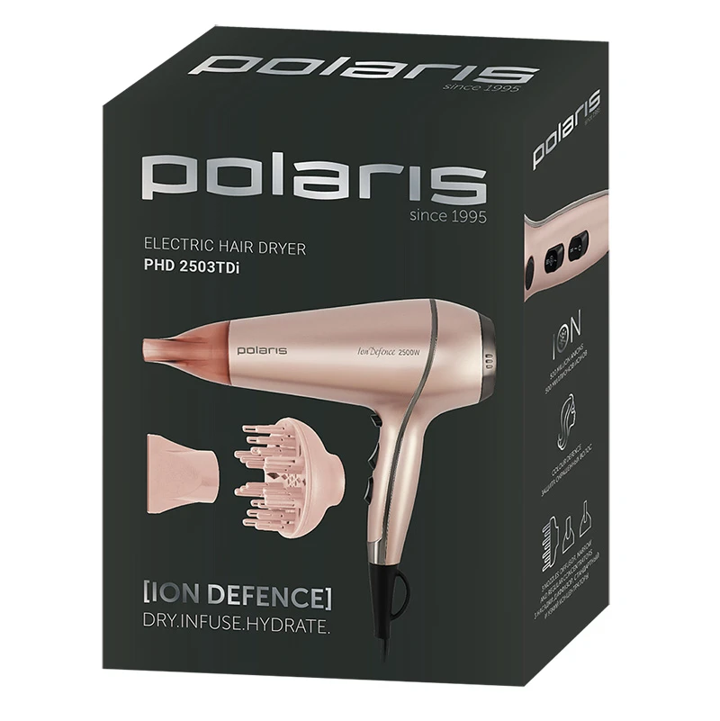 Фен polaris phd 2503tdi, 2500 вт, розовый 7