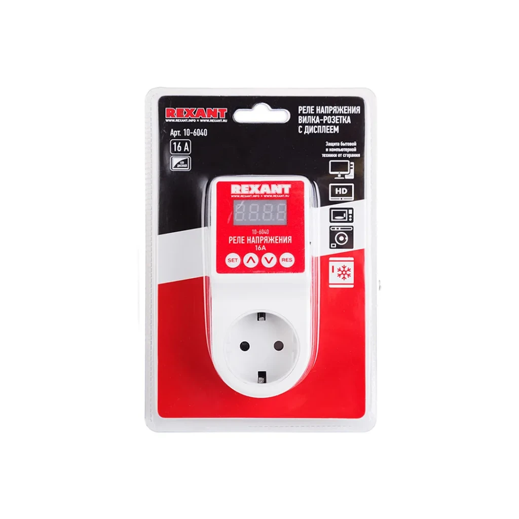 Реле контроля напряжения 10-6040 цифоровой 16 a 220 - 240 в ip20 rexant 2