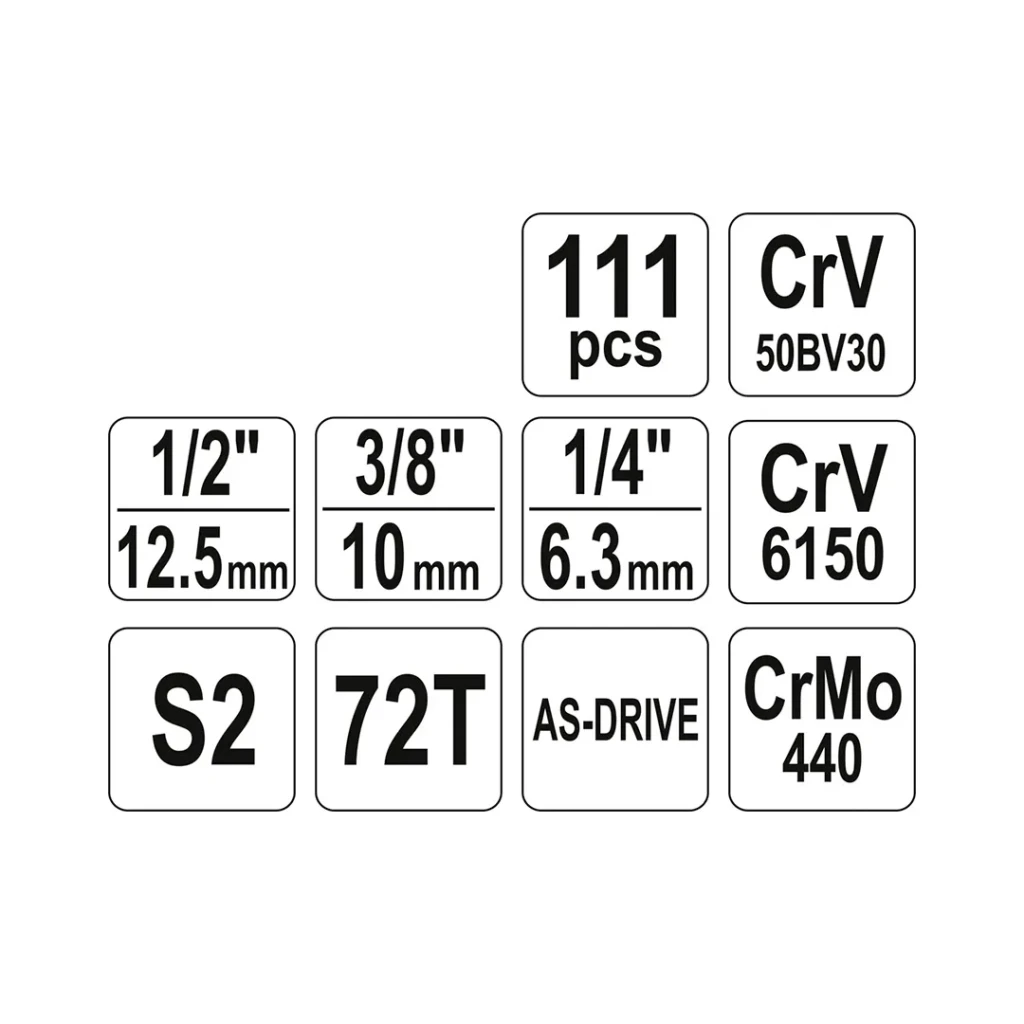 Set chei yt38831 1/4 - 1/2 - 3/8 xl 111 buc yato 3