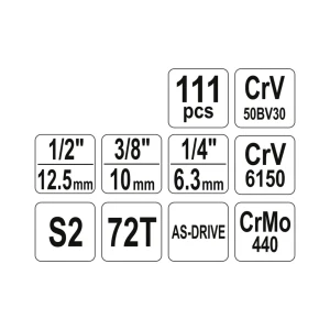 Set chei yt38831 1/4 - 1/2 - 3/8 xl 111 buc yato Thumbnail 3