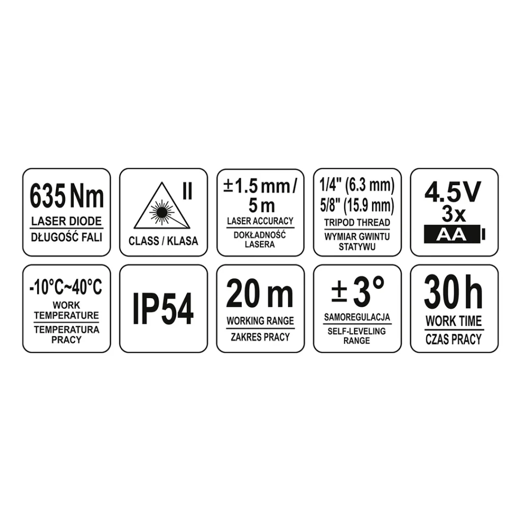 Nivelă cu laser 30427 roșu 20 m 4.5 v ip54 yato 5