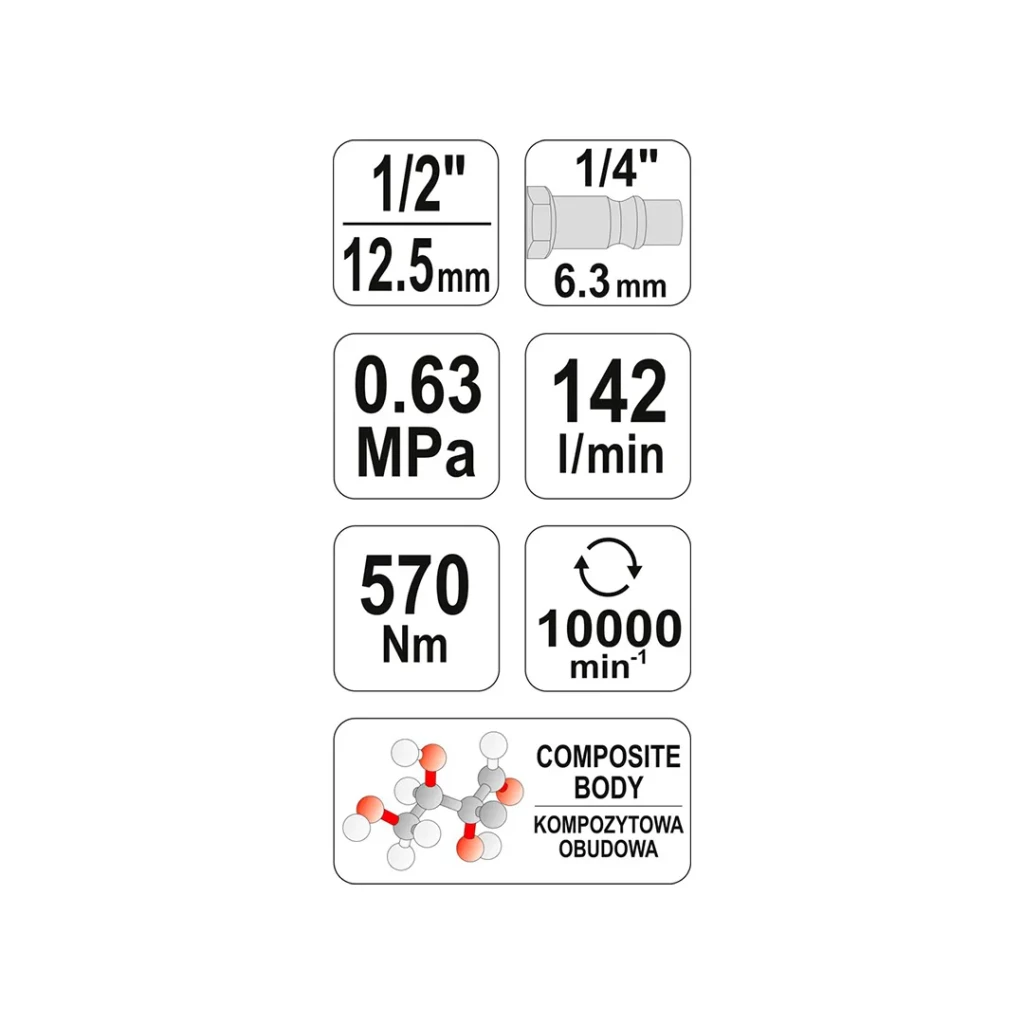 Pistol pneumatic yato yt09505 570 nm 6.3 bar 10000 rot/min 2